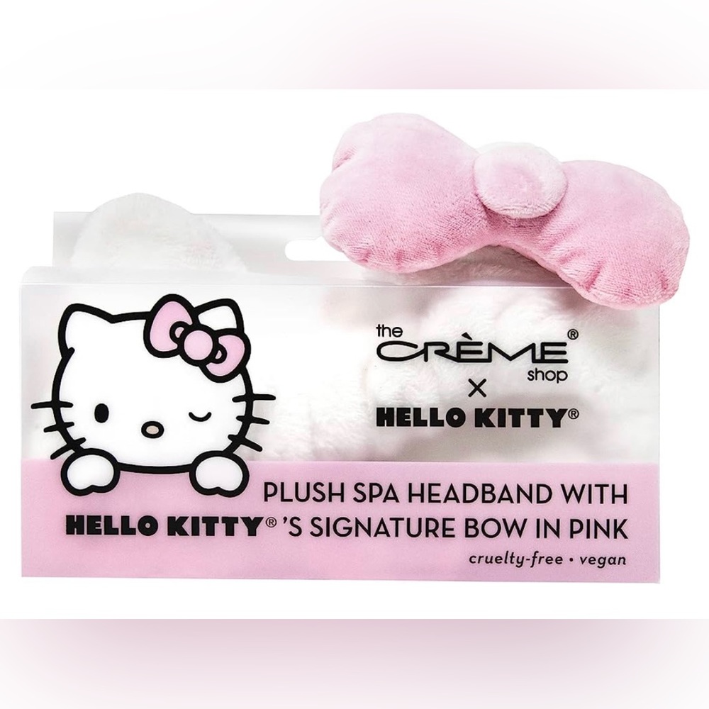 The Crème Shop Plush Spa Headband with Hello Kitty's Signature Bow (Pink)